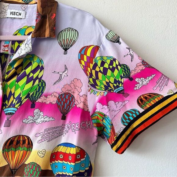 Peech Silk Colourful Hot Air Balloon Short sleeve Shirt - Picture 3 of 14